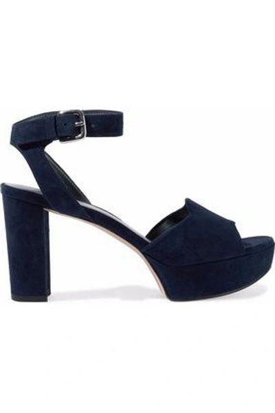 Shop Stuart Weitzman Woman Realdeal Suede Platform Sandals Midnight Blue