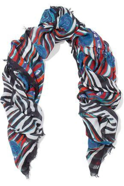 Shop Roberto Cavalli Woman Printed Modal-twill Scarf Black