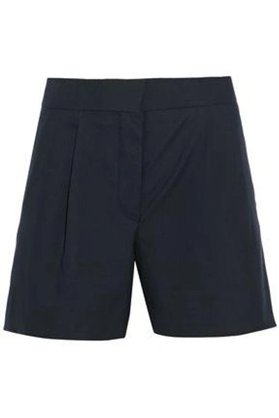 Shop Thom Browne Woman Pleated Wool Shorts Midnight Blue