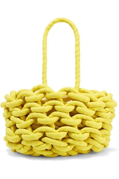 Shop Alienina Woven Cotton Bucket Bag In Yellow