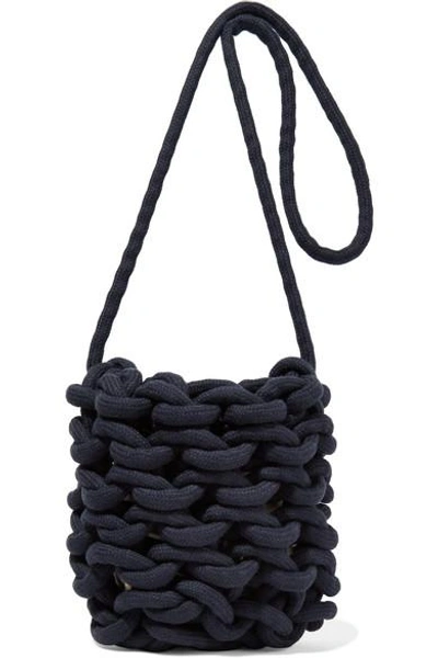 Shop Alienina Woven Cotton Shoulder Bag In Navy