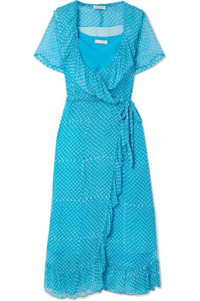 Shop Cloe Cassandro Kimi Printed Silk-crepon Wrap Midi Dress In Azure