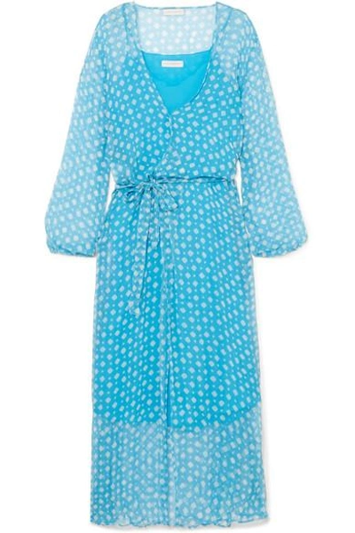 Shop Cloe Cassandro Jemima Printed Silk-crepon Wrap Midi Dress In Azure