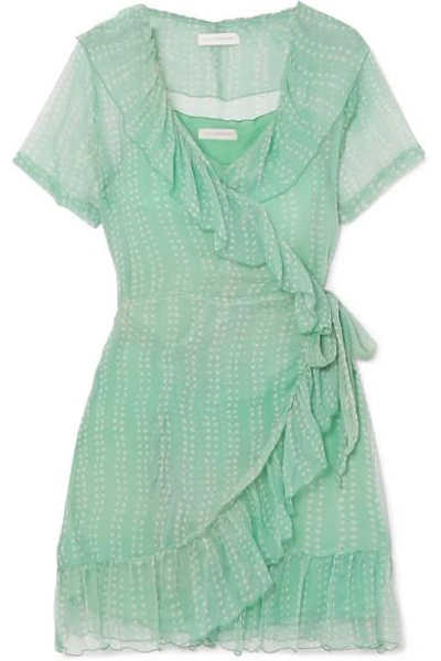 Shop Cloe Cassandro Kimi Printed Silk-crepon Wrap Mini Dress In Mint