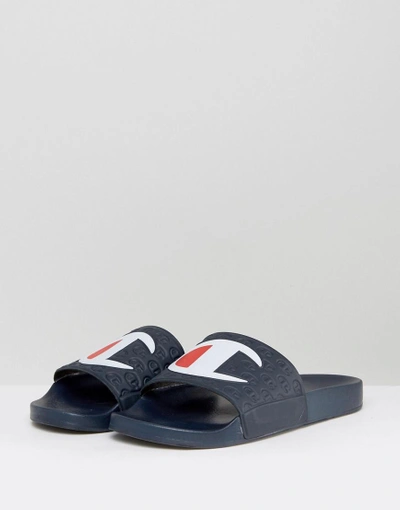 Shop Champion Sliders With Large Logo - Navy