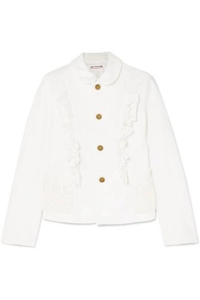 Shop Comme Des Garcons Girl Ruffled Crocheted-trimmed Twill Jacket In White