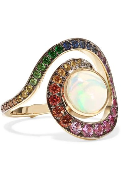 Shop Noor Fares Planet Spiral 18-karat Gray Gold Multi-stone Ring