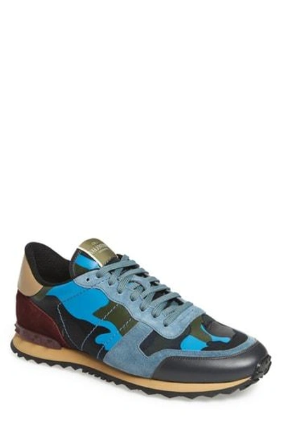 Shop Valentino Camo Rockrunner Sneaker In Marine/ Pool Blue