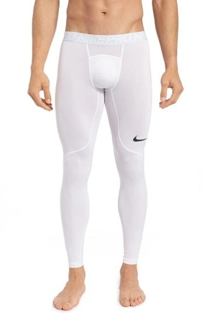 Shop Nike Pro Athletic Tights In White/ Pure Platinum/ Black
