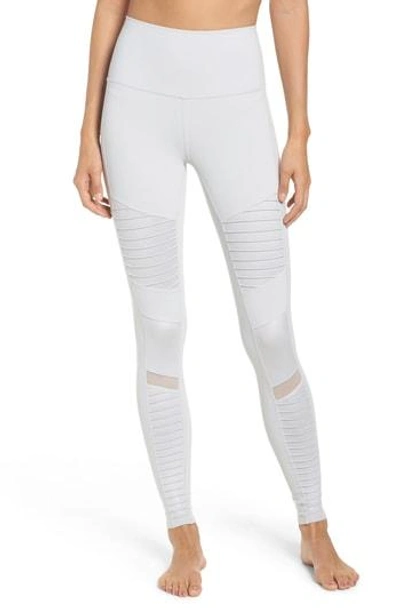 Shop Alo Yoga High Waist Moto Leggings In Dove Grey / Dove Grey Glossy