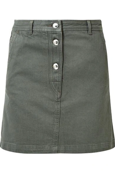 Shop Apc Adele Denim Mini Skirt In Army Green