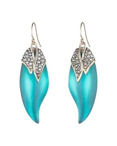 Shop Alexis Bittar Crystal Capped Feather Earrings In Blue/gold