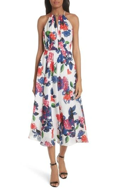 Shop Milly Floral Print Double Keyhole Silk Dress In Multi