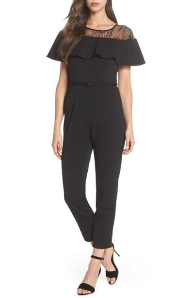 Shop Adrianna Papell Illusion Neck Jumpsuit In Black