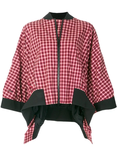 Shop Fendi Plaid Flared Jacket In Red