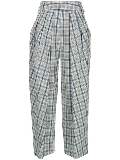 Shop Eudon Choi Checked Cropped Trousers - Grey