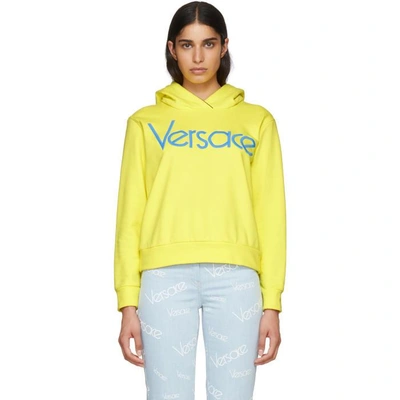 Shop Versace Yellow Embroidered Logo Hoodie In A2371 Yello
