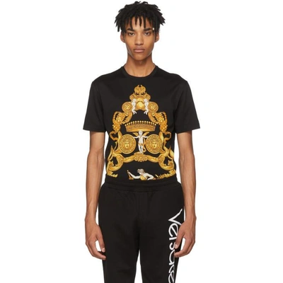 Shop Versace Black And Gold Angels T-shirt In A708 Blk/pr