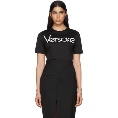 Shop Versace Black Embroidered Logo T-shirt In A2024 Black