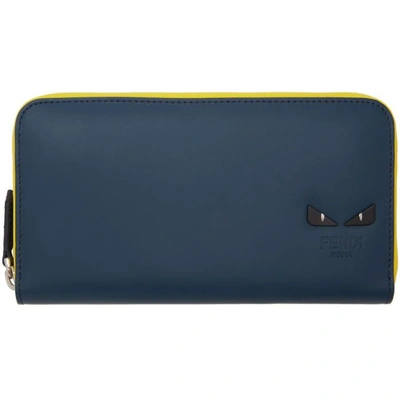 Shop Fendi Blue & Yellow 'i See You' Zip Wallet In F1388 Blue