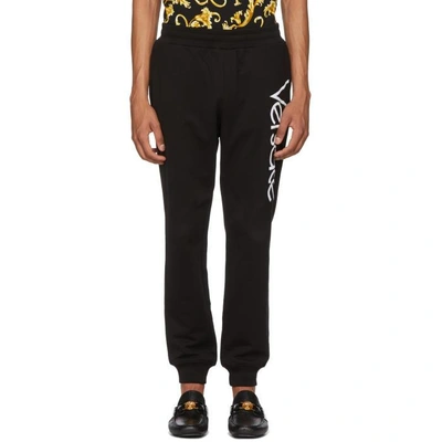 Shop Versace Black Embroidered Logo Lounge Pants In A99c Black