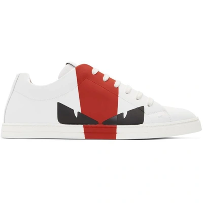 Shop Fendi White & Red Leather 'bag Bugs' Sneakers