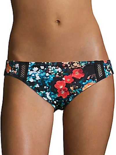 Shop Calvin Klein Floral Print Pop Mesh Bikini Bottom In Poppy