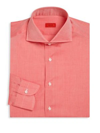 Shop Isaia Regular-fit Heathered Dress Shirt In Coral