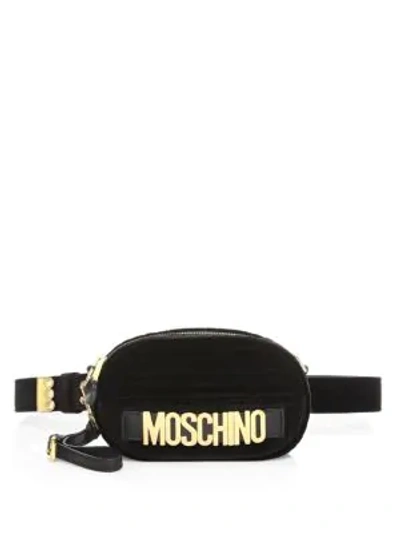 Shop Moschino Goldtone Logo Belt Bag In Black