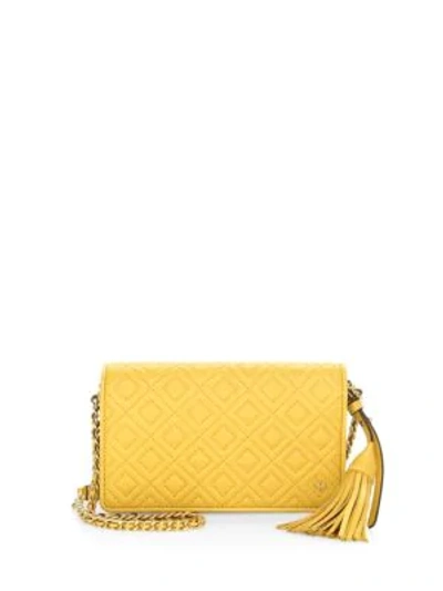 Shop Tory Burch Fleming Crossbody Chain Wallet In Yellow