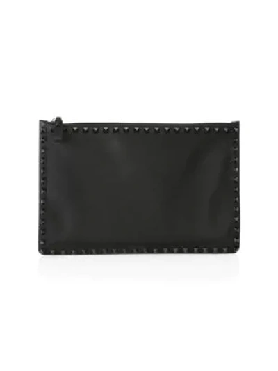 Shop Valentino Large Tonal Studded Flat Pouch In Black