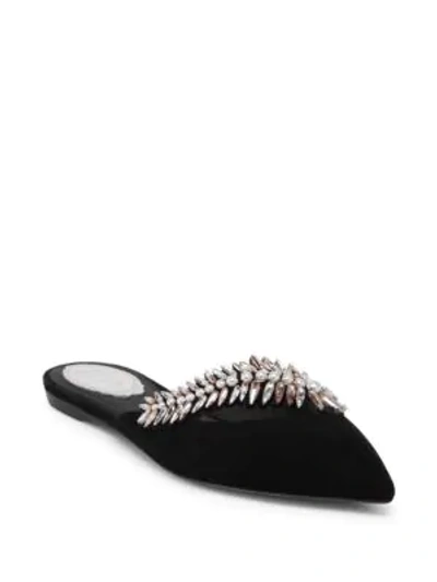 Shop René Caovilla Bejeweled Leather Flat Mules In Black