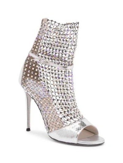 Shop René Caovilla Galaxia Crystal Mesh Ayers Metallic Leather Sandals In Silver