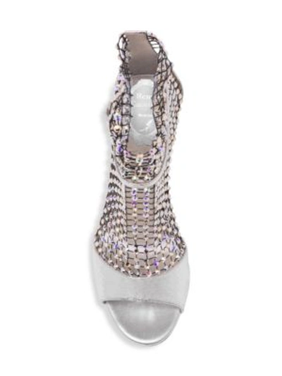 Shop René Caovilla Galaxia Crystal Mesh Ayers Metallic Leather Sandals In Silver