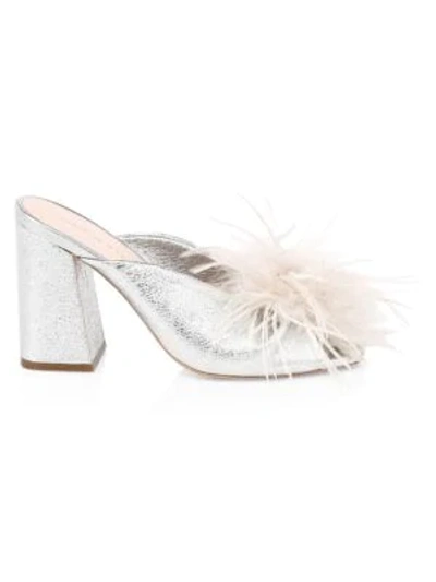Shop Loeffler Randall Laurel Ostritch Feather Leather Sandals In Silver