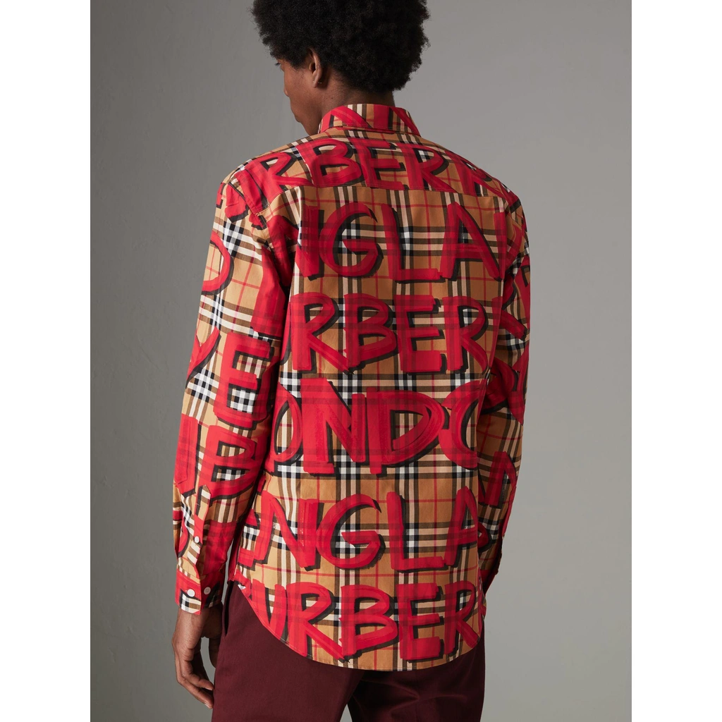 Graffiti print vintage check shirt online
