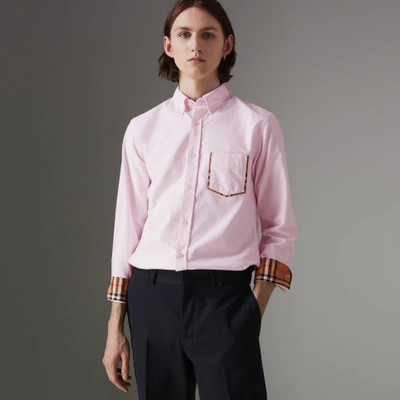 Burberry Check Detail Cotton Oxford Shirt In Pink ModeSens