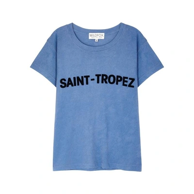 Shop Wildfox Saint Tropez Flocked Cotton T-shirt In Blue