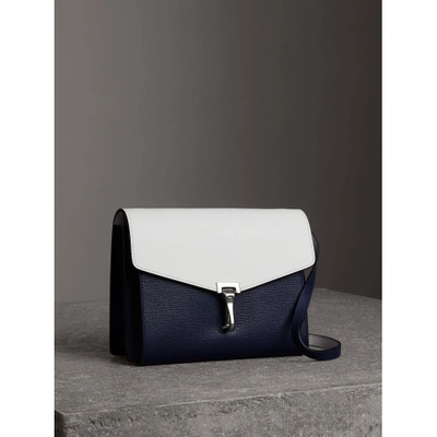 Shop Burberry Two-tone Leather Crossbody Bag In Regency Blue/chalk White