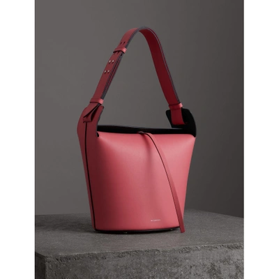 Shop Burberry The Medium Leather Bucket Bag In Bright Coral Pink