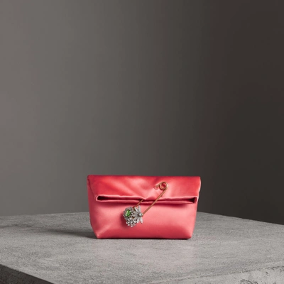 Shop Burberry The Small Pin Clutch In Satin In Pale Cinnamon