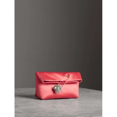 Shop Burberry The Small Pin Clutch In Satin In Pale Cinnamon