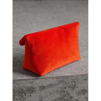 Shop Burberry The Small Pin Clutch In Velvet In Orange Red