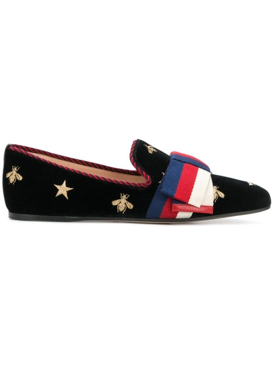 Shop Gucci Gold Embroidered Loafers - Black