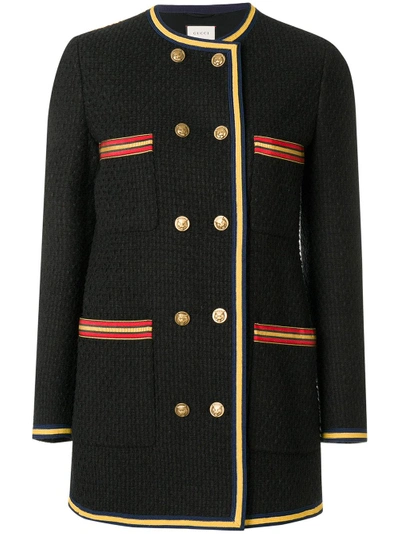 Shop Gucci Double Breasted Collar-less Jacket - Black