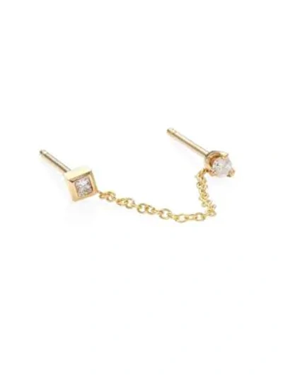 Shop Zoë Chicco Diamond & 14k Yellow Gold Chain Double Single Stud Earring