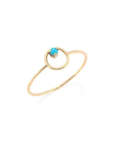 Shop Zoë Chicco Turquoise & 14k Yellow Gold Circle Ring In Gold Turquoise