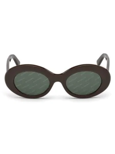 Shop Balenciaga Oval Acetate Logo Sunglasses/51mm In Dark Brown