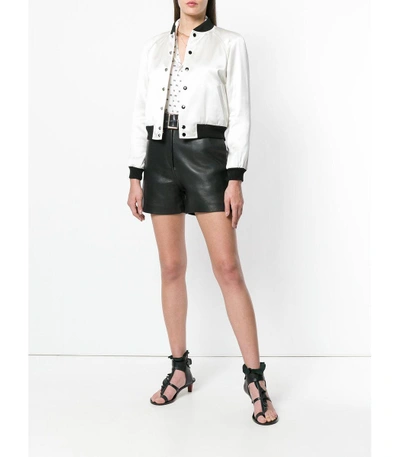 Shop Saint Laurent White Satin Bomber Jacket