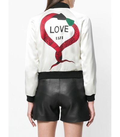 Shop Saint Laurent White Satin Bomber Jacket